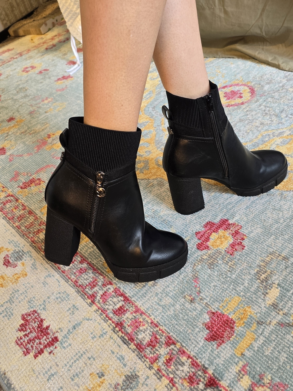 ASOS Black Ribbed-Cuff Chunky Heel Ankle Boots